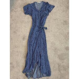 Ecowish Blue Floral Wrap Dress Size L